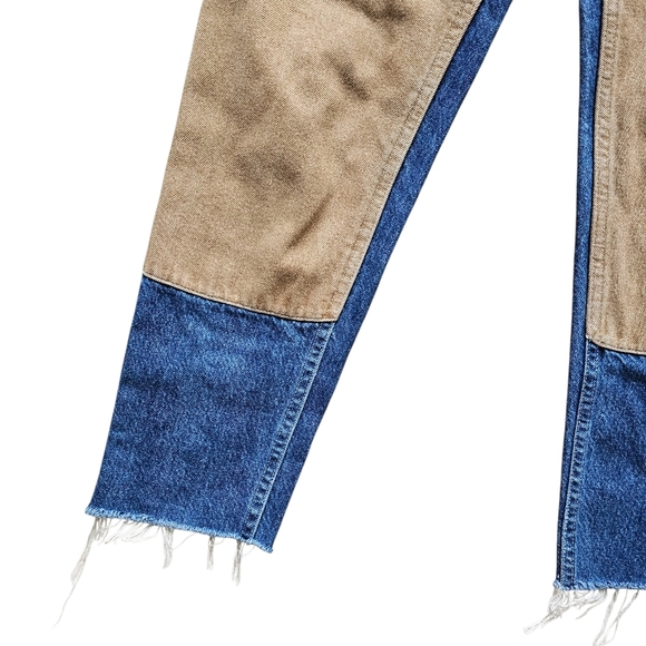 Vintage 90s No Excuses Brand Denim Raw Hem High Rise Two Tone Jeans Size 9 - Picture 3 of 7